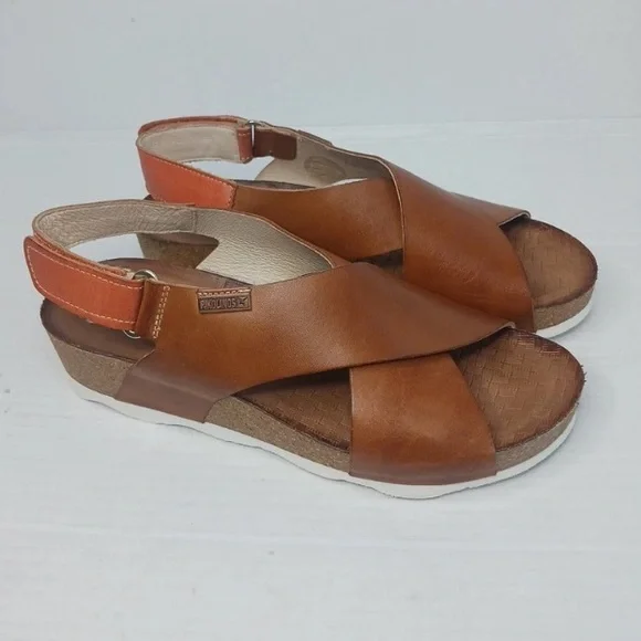 Pikolinos Mahon Wedge Sandal Womens Sz 8 EU 38 Brandy Brown Leather wedge - Picture 2 of 7